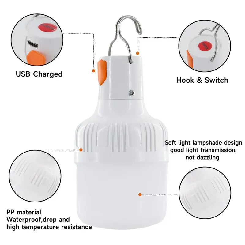 Outdoor USB Rechargeable LED Lamp Bulb - High Brightness Emergency Light, Portable Lantern for Camping, Fishing & Outdoor Activities