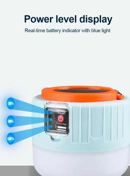 Solar Camping Lantern – Rechargeable LED Light with Power Bank & Remote | Waterproof & USB/Solar Charging