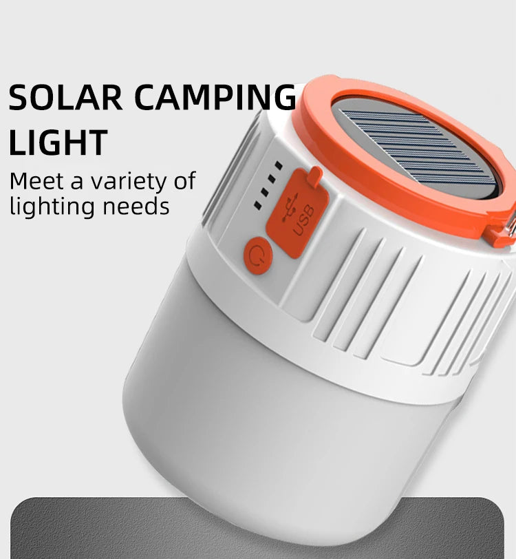 USB Rechargeable Solar LED Camping Light Bulb – 5W Outdoor Tent Lantern with 3 Modes for Hiking, Emergencies & Power Outages