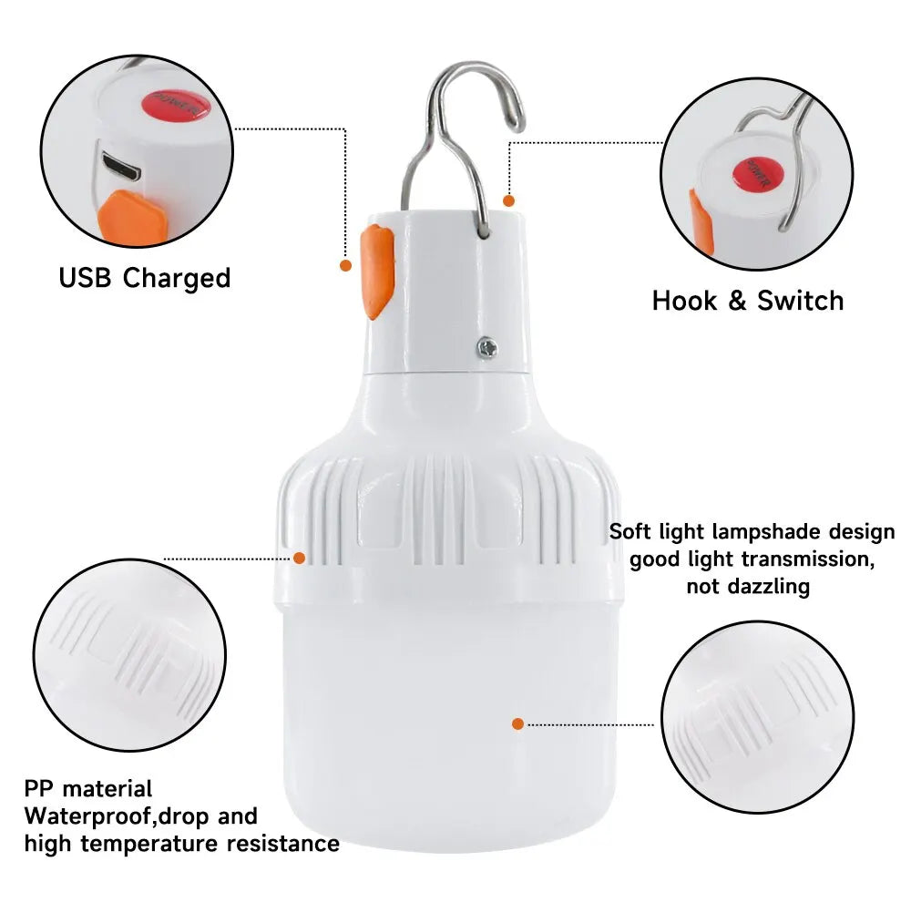 Outdoor USB Rechargeable LED Lamp Bulb - High Brightness Emergency Light, Portable Lantern for Camping, Fishing & Outdoor Activities